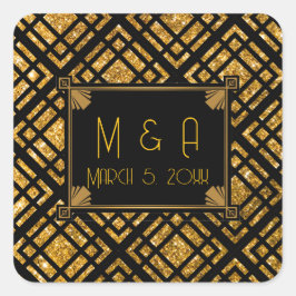 Art Deco Black and Gold Wedding Square Stickers