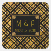 Art Deco Black and Gold Wedding Square Stickers (Vorderseite)