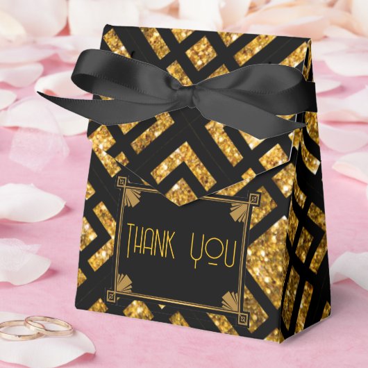 Art Deco Black and Gold Wedding Zelt Bevorzugung B Geschenkschachtel (Hochzeit)