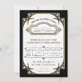 Art Deco Black and White Gold Typografy Wedding Einladung