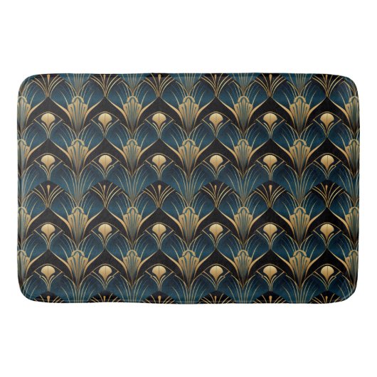 Art Deco Black Blue und Gold symmetrisch Badematte (Vorderseite)