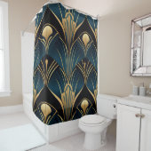Art Deco Black Blue und Gold symmetrisch Duschvorhang (Beispiel)