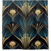 Art Deco Black Blue und Gold symmetrisch Duschvorhang (Vorderseite)
