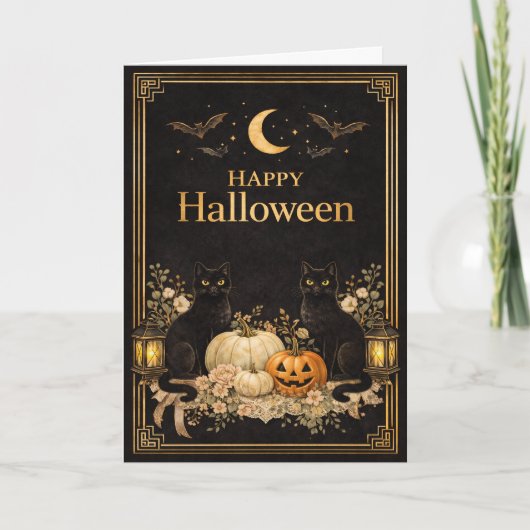 Art Deco Black Cats Luxury Halloween Karte (Vorderseite)