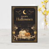 Art Deco Black Cats Luxury Halloween Karte (Gelbe Blume)