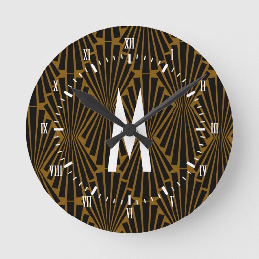 Art Deco Black Finial Fans der 1920er Jahre Runde Wanduhr (Vorderseite)
