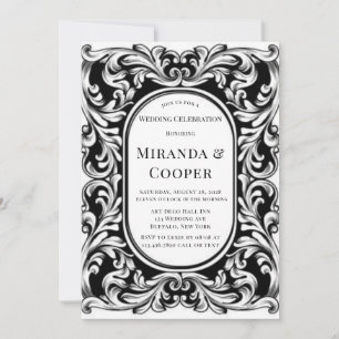 Art Deco Black Foliage Hochzeit Einladung