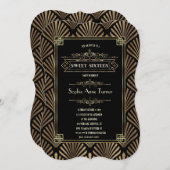 Art Deco Black Gatsby 1920er 16 . Geburtstag Einladung (Vorne/Hinten)