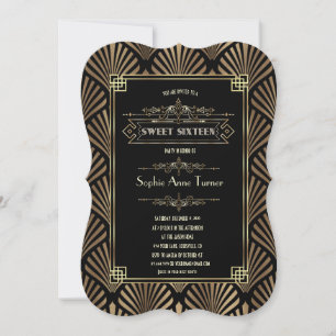 Art Deco Black Gatsby 1920er 16 . Geburtstag Einladung