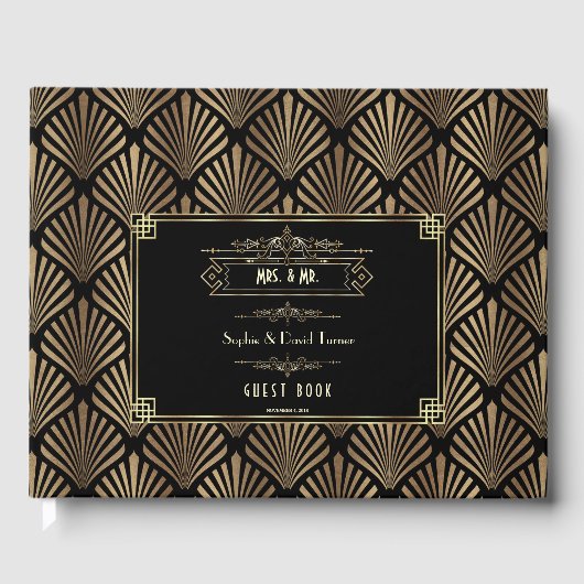 Art Deco Black Gatsby 1920er Hochzeit Gästebuch (Vorderseite)