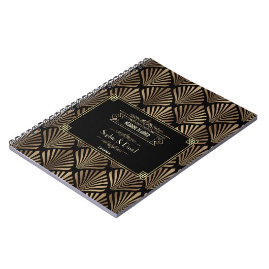 Art Deco Black Gatsby 1920er Stil Hochzeitsplaner Notizblock (Linke Seite)