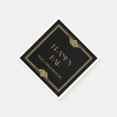 Art Deco Black Gold Bar Name Serviette (Ecke)