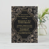 Art Deco Black Gold Blume Einladung (Stehend Vorderseite)