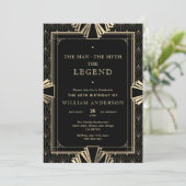 Art Deco Black & Gold Der Mythos der Legende Einladung (Stehend Vorderseite)