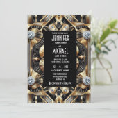 Art Deco Black & Gold Diamond Wedding Invitations Einladung (Stehend Vorderseite)