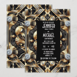 Art Deco Black & Gold Diamond Wedding Invitations Einladung