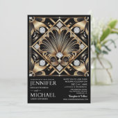 Art Deco Black & Gold Diamond Wedding Invitations  Einladung (Stehend Vorderseite)