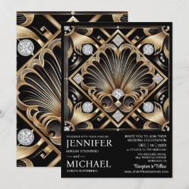 Art Deco Black & Gold Diamond Wedding Invitations  Einladung