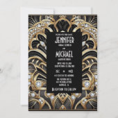 Art Deco Black & Gold Diamond Wedding Invitations Einladung (Vorderseite)