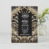 Art Deco Black & Gold Diamond Wedding Invitations Einladung (Stehend Vorderseite)