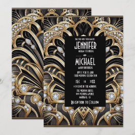 Art Deco Black & Gold Diamond Wedding Invitations Einladung