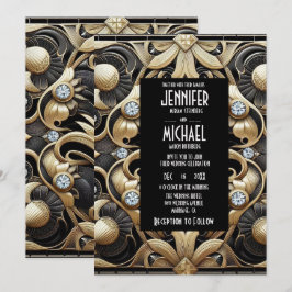 Art Deco Black & Gold Diamond Wedding Invitations Einladung