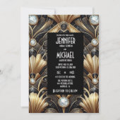 Art Deco Black & Gold Diamond Wedding Invitations Einladung (Vorderseite)