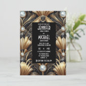 Art Deco Black & Gold Diamond Wedding Invitations Einladung (Stehend Vorderseite)