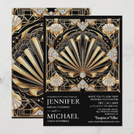 Art Deco Black & Gold Diamond Wedding Invitations  Einladung
