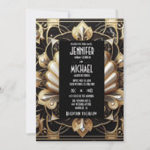 Art Deco Black & Gold Diamond Wedding Invitations Einladung (Vorderseite)