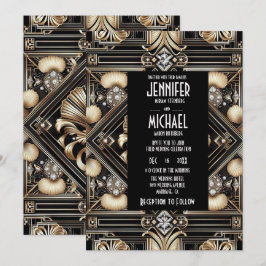 Art Deco Black & Gold Diamond Wedding Invitations Einladung