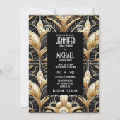 Art Deco Black & Gold Diamond Wedding Invitations Einladung (Vorderseite)