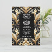 Art Deco Black & Gold Diamond Wedding Invitations Einladung (Stehend Vorderseite)
