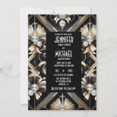 Art Deco Black & Gold Diamond Wedding Invitations Einladung (Vorderseite)