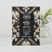 Art Deco Black & Gold Diamond Wedding Invitations Einladung (Stehend Vorderseite)