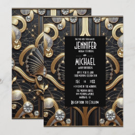 Art Deco Black & Gold Diamond Wedding Invitations Einladung