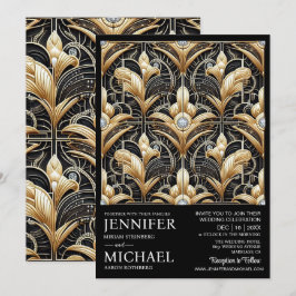 Art Deco Black & Gold Diamond Wedding Invitations  Einladung