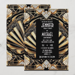 Art Deco Black & Gold Diamond Wedding Invitations Einladung