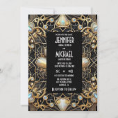 Art Deco Black & Gold Diamond Wedding Invitations Einladung (Vorderseite)