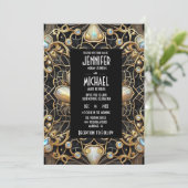Art Deco Black & Gold Diamond Wedding Invitations Einladung (Stehend Vorderseite)