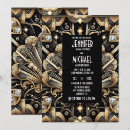 Art Deco Black & Gold Diamond Wedding Invitations Einladung