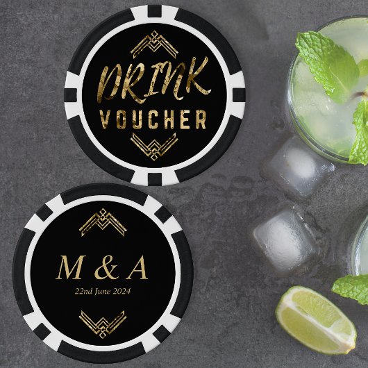 Art Deco Black Gold Drink Gutschein Pokerchips