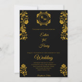 Art Deco Black Gold Foil Monogram Classic Wedding Einladung (Vorderseite)