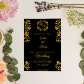 Art Deco Black Gold Foil Monogram Classic Wedding Einladung