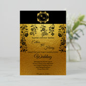 Art Deco Black Gold Foil Monogram Classic Wedding Folieneinladung (Stehend vorne)