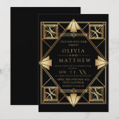 Art Deco Black Gold Frame Wedding Einladung (Vorne/Hinten)