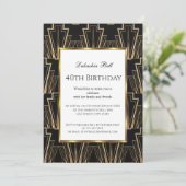 Art Deco Black Gold Geburtstagsparty Einladung (Stehend Vorderseite)