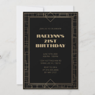 Art Deco Black Gold Geometric Geburtstagsparty Einladung