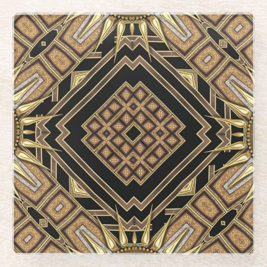 Art Deco Black Gold Geometric Stilvolles Glam Must Glasuntersetzer (Vorderseite)