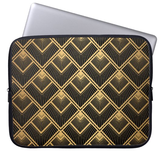 Art Deco Black Gold: Geometrisch Laptopschutzhülle (Vorderseite)